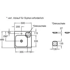 Geberit Waschbecken ICon 50 Cm Mit Dekoschale Rechts -Badezimmerbedarf Geschäft 3453 print masszeichnung 5