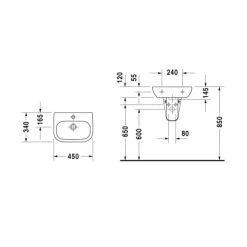 Duravit Handwaschbecken 45 Cm D-Code Weiß -Badezimmerbedarf Geschäft 415398 1709 skizze 2