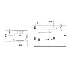 Duravit Waschbecken 60 Cm D-Code Weiß -Badezimmerbedarf Geschäft 415400 1709 skizze 2