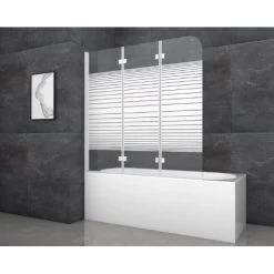 Aurlane Badewannenfaltwand White Stripes 3 Weiß 140 Cm X 140 Cm 3-flügelig