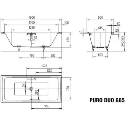 Kaldewei Rechteck-Badewanne Puro Duo 190 Cm X 90 Cm Weiß 2 Kaldewei Rechteck-Badewanne Puro Duo 190 Cm X 90 Cm Weiß – Bild 2