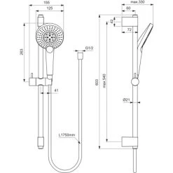 Ideal Standard Kombi. Idealrain Evo Jet 60 Cm + 3-Funktionshandbrause Ø 125 Cm -Badezimmerbedarf Geschäft 876705 3049 4