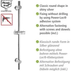 Wenko Power-Loc Duschstange Chrom Befestigen Ohne Bohren -Badezimmerbedarf Geschäft 903304 1068 04