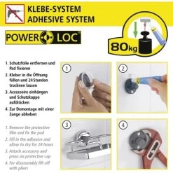 Wenko Power-Loc Duschstange Chrom Befestigen Ohne Bohren -Badezimmerbedarf Geschäft 903304 1068 06