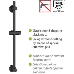 Wenko Duschstange Schwarz Befestigen Ohne Bohren -Badezimmerbedarf Geschäft 903403 1068 03