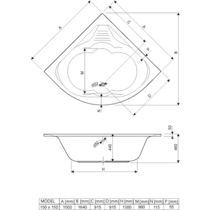 AquaSu Acryl Eckbadewanne Cascade 150 X 150 Cm 2 AquaSu Acryl Eckbadewanne Cascade 150 X 150 Cm – Bild 2