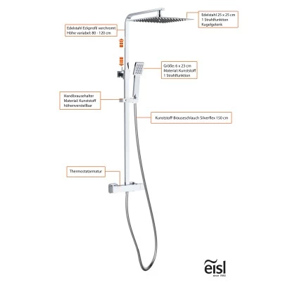 Eisl Überkopfbrause-Set Calvino Chrom Mit Thermostatarmatur 5 Eisl Überkopfbrause-Set Calvino Chrom Mit Thermostatarmatur – Bild 5